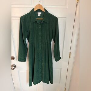 Vermont Country Store Dark Green 100% Cotton Corduroy Pintuck Dress XS